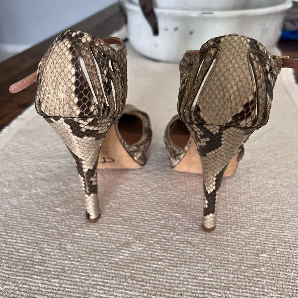 LAURENCE DECADE Paris Snakeskin Leather Platform Ankle Strap Heels Size 37
